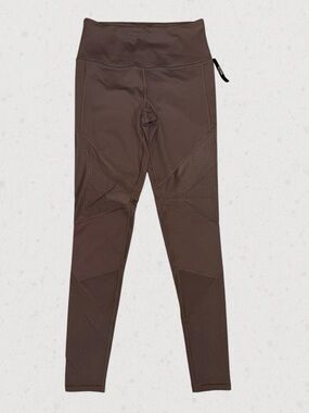 High-Rise Brown Mesh-Panel Leggings